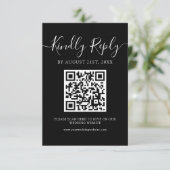Moderne minimalistische witte script QR code bruil RSVP Kaartje (Staand voorkant)
