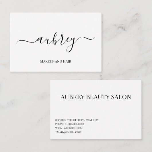 Moderne minimalistische witte script  Zwart Visitekaartje (Voorkant / Achterkant)