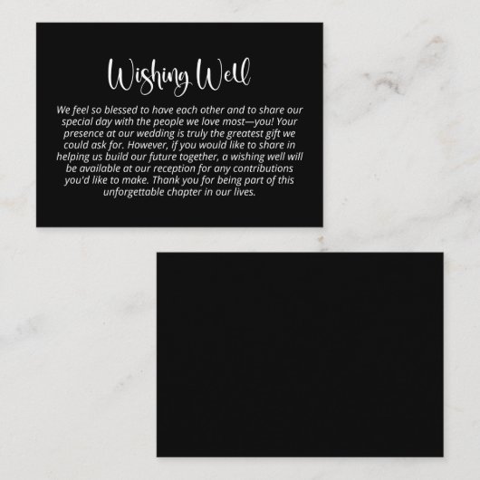 Moderne minimalistische witte tekst zwart wensen g informatiekaartje (Voorkant / Achterkant)