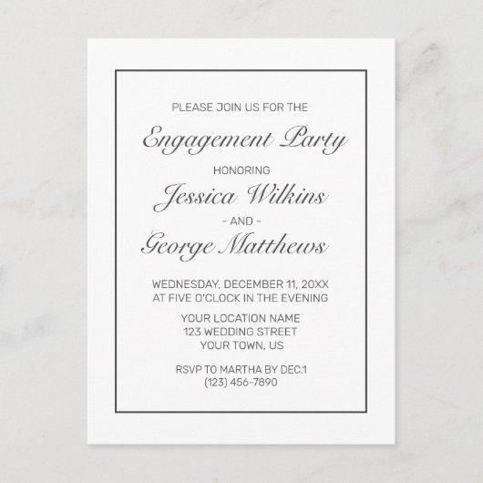 Moderne minimalistische witte Verloving uitnodigin Briefkaart (Voorkant)