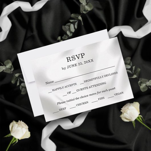 Moderne Minimalistische Witte Zijde Elegante Chic RSVP Kaartje