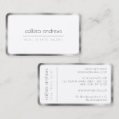 Moderne minimalistische witte zilveren rand visitekaartje (Voorkant / Achterkant)