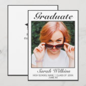 Moderne Minimalistische Witte Zwarte Afstuderen Aankondiging (Voorkant / Achterkant)