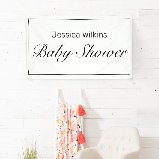 Moderne minimalistische witte zwarte Baby showers  Spandoek (Insitu)