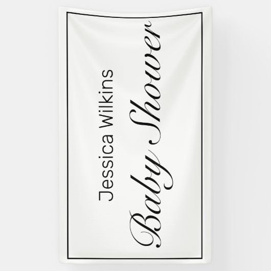Moderne minimalistische witte zwarte Baby showers  Spandoek (Verticaal)