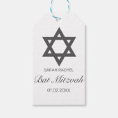 Moderne minimalistische witte zwarte bar bat mitzv cadeaulabel (Voorkant)