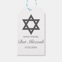 Moderne minimalistische witte zwarte bar bat mitzv cadeaulabel