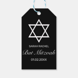 Moderne minimalistische witte zwarte bar bat mitzv cadeaulabel