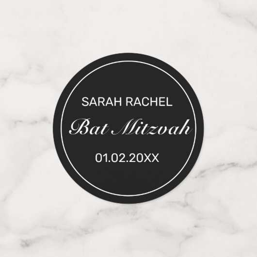 Moderne minimalistische witte zwarte bar bat mitzv confetti (Kleine voorkant)