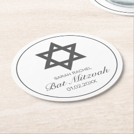 Moderne minimalistische witte zwarte bar bat mitzv ronde kartonnen onderzetter