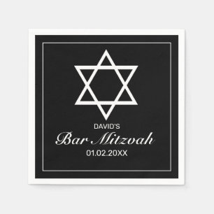Moderne minimalistische witte zwarte bar bat mitzv servet