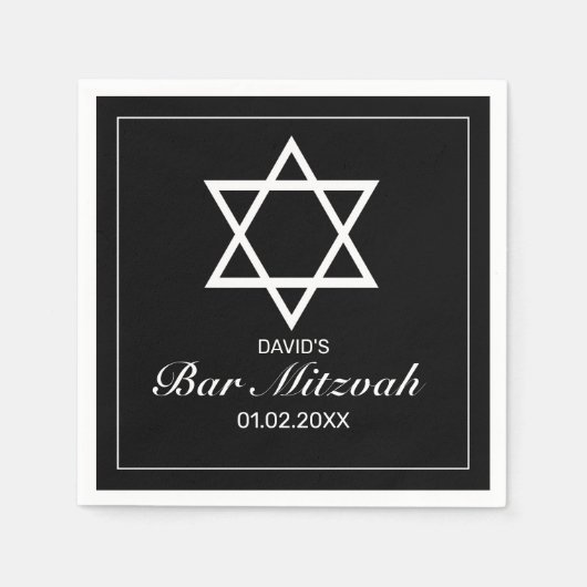 Moderne minimalistische witte zwarte bar bat mitzv servet (Voorkant)