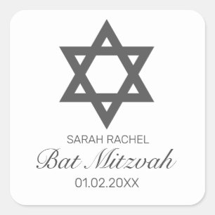 Moderne minimalistische witte zwarte bar bat mitzv vierkante sticker