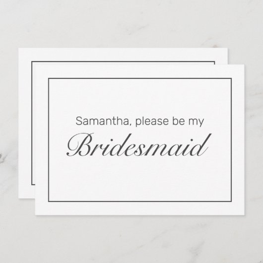 Moderne minimalistische witte zwarte bruidsmeisje  save the date (Voorkant / Achterkant)