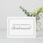 Moderne minimalistische witte zwarte bruidsmeisje save the date (Staand voorkant)
