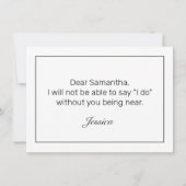 Moderne minimalistische witte zwarte bruidsmeisje save the date (Achterkant)