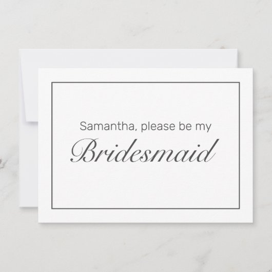 Moderne minimalistische witte zwarte bruidsmeisje save the date (Voorkant)