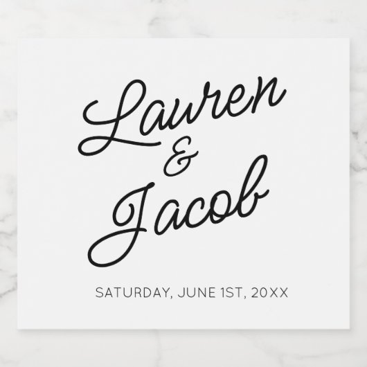 Moderne minimalistische witte zwarte bruiloft sparkling wijnetiket (Enkel label)