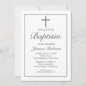 Moderne minimalistische witte zwarte doop uitnodig kaart (Voorkant)
