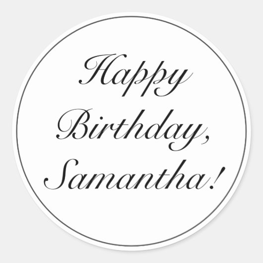 Moderne minimalistische witte zwarte gelukkige ver ronde sticker (Voorkant)