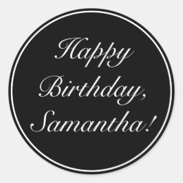 Moderne minimalistische witte zwarte gelukkige ver ronde sticker