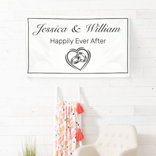 Moderne minimalistische witte zwarte hartringen br spandoek (Insitu)