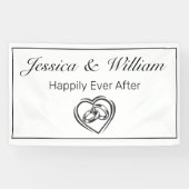 Moderne minimalistische witte zwarte hartringen br spandoek (Horizontaal)