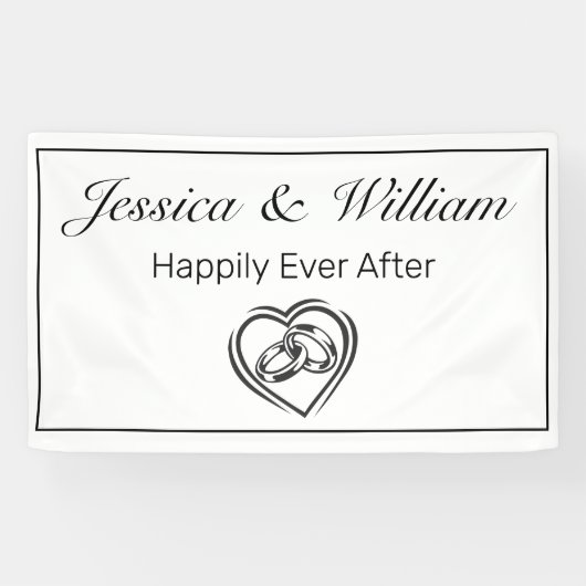 Moderne minimalistische witte zwarte hartringen br spandoek (Horizontaal)