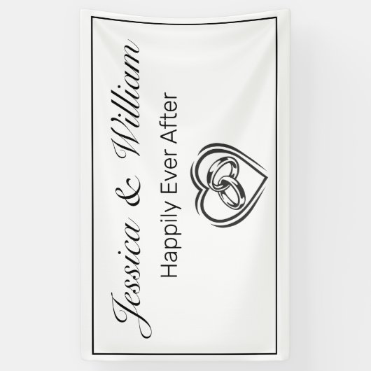 Moderne minimalistische witte zwarte hartringen br spandoek (Verticaal)