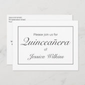 Moderne minimalistische witte zwarte quinceañera aankondigingskaart (Voorkant / Achterkant)