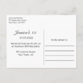 Moderne minimalistische witte zwarte quinceañera aankondigingskaart (Achterkant)