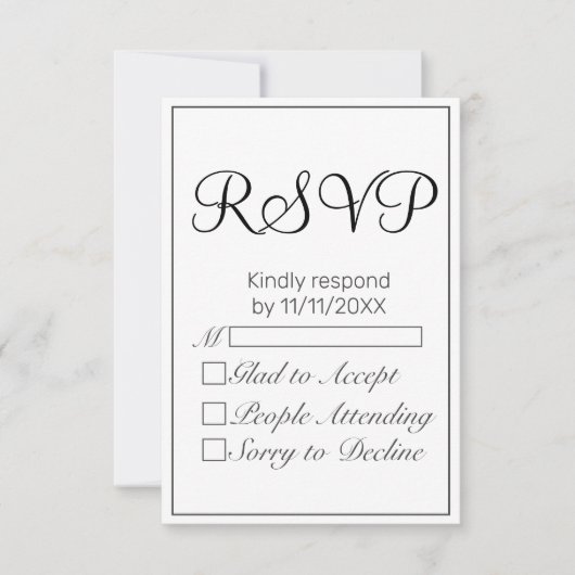 Moderne Minimalistische Witte Zwarte RSVP (Voorkant)