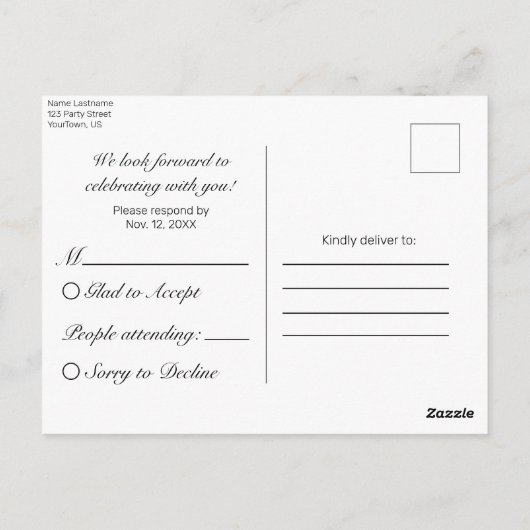 Moderne minimalistische witte zwarte RSVP uitnodig Briefkaart (Achterkant)
