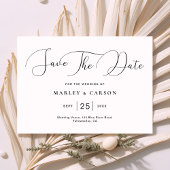 Moderne minimalistische witte zwarte script bruilo save the date