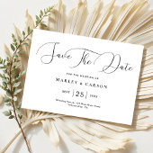 Moderne minimalistische witte zwarte script bruilo save the date