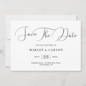 Moderne minimalistische witte zwarte script bruilo save the date (Voorkant)