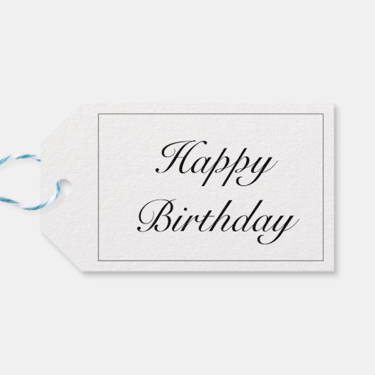 Moderne minimalistische witte zwarte verjaardag cadeaulabel (Achterkant Horizontaal)