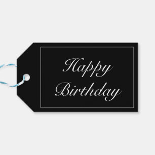 Moderne minimalistische witte zwarte verjaardag cadeaulabel