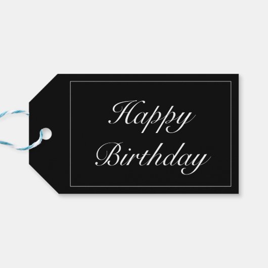 Moderne minimalistische witte zwarte verjaardag cadeaulabel (Achterkant Horizontaal)