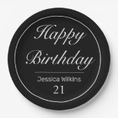 Moderne minimalistische witte zwarte verjaardag papieren bordje (Voorkant)