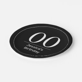 Moderne minimalistische witte zwarte verjaardag papieren bordje