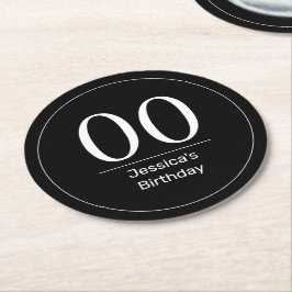 Moderne minimalistische witte zwarte verjaardag ronde kartonnen onderzetter