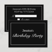 Moderne minimalistische witte zwarte verjaardag RSVP kaartje (Voorkant / Achterkant)