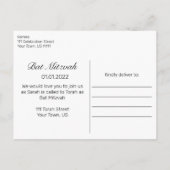 Moderne minimalistische witte zwarte vleermuis mit aankondigingskaart (Achterkant)