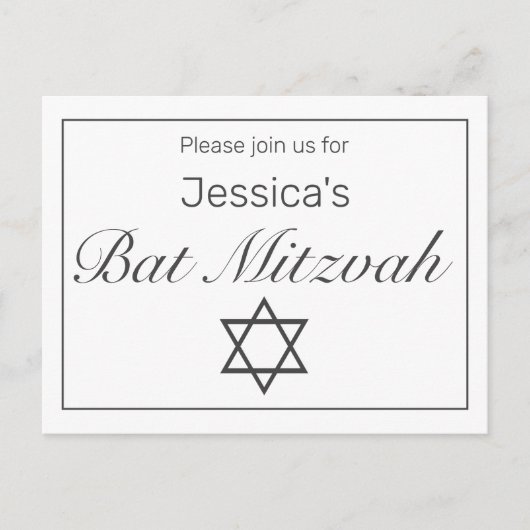 Moderne minimalistische witte zwarte vleermuis mit aankondigingskaart (Voorkant)