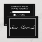 Moderne minimalistische witte zwarte vleermuis mit RSVP kaartje (Voorkant / Achterkant)