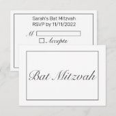 Moderne minimalistische witte zwarte vleermuis mit RSVP kaartje (Voorkant / Achterkant)