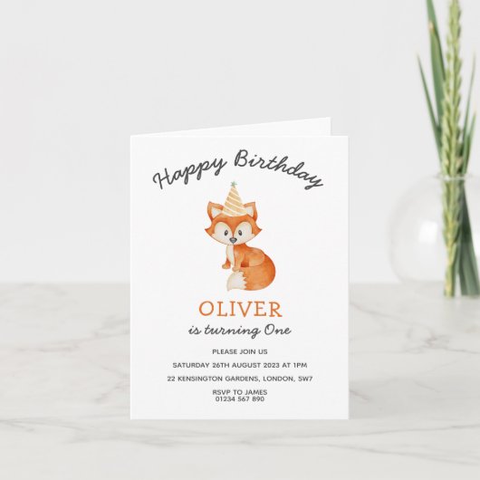 Moderne minimalistische Woodland Fox eerste verjaa (Voorkant)