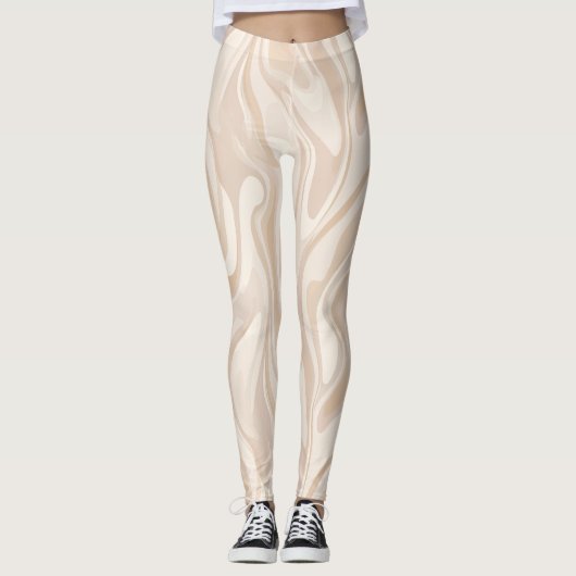 Moderne Minimalistische Zachte Beige Abstracte Pat Leggings (Voorkant)