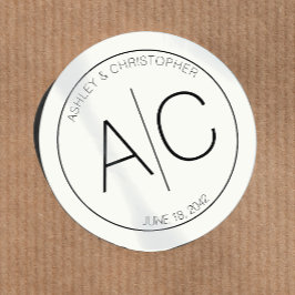 Moderne minimalistische zachte witte bruiloft ronde sticker